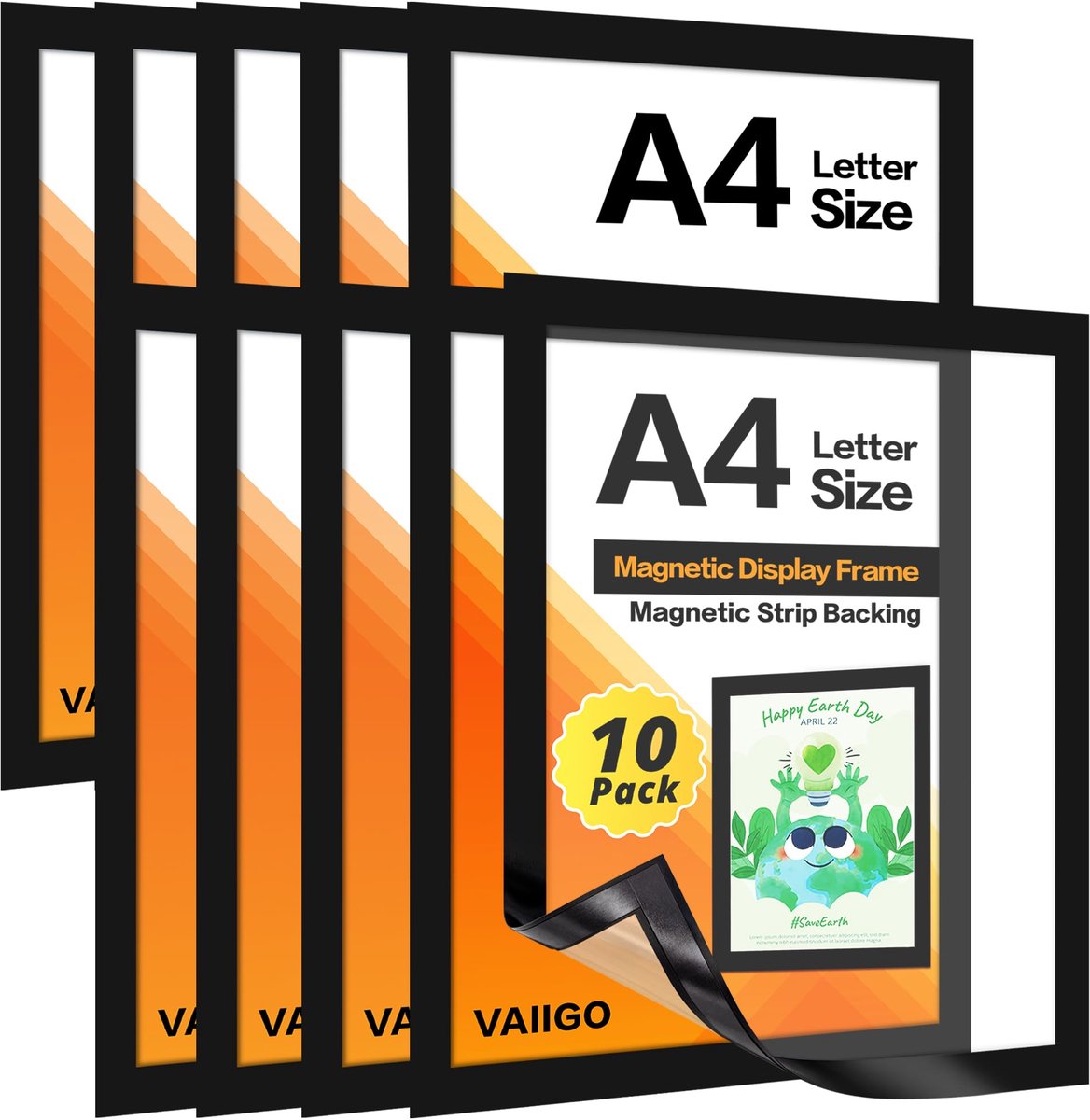 SnelShoppen - WIIGO A4 Zelfklevende Magnetische Displaylijst - Magnetische Papierhouder voor Licenties, Foto's, Documenten - 10 Stuks - Zwart - Perfec