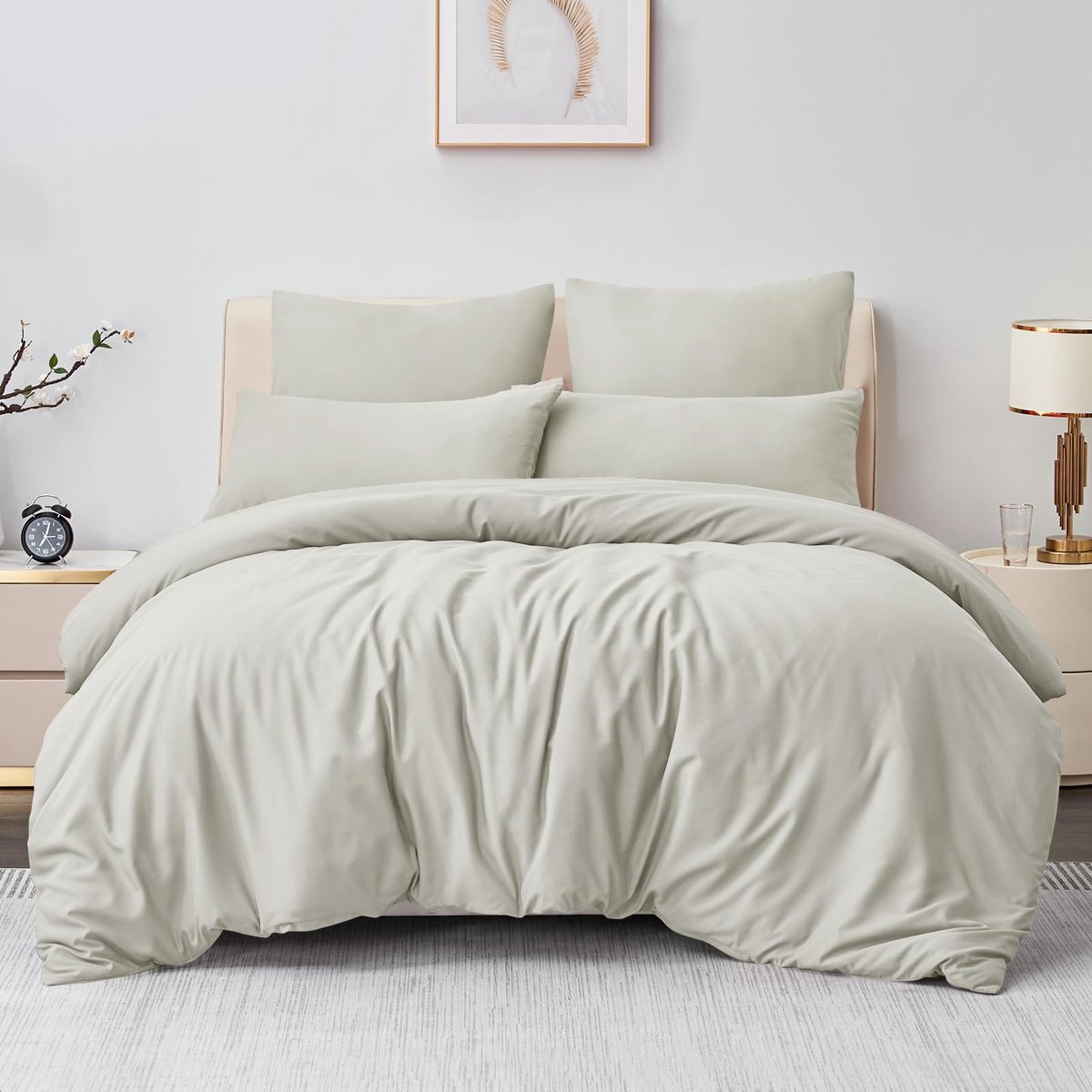 SnelShoppen - Beddengoedset 200x200 cm Beige - 3-delig Microvezel Dekbedovertrek met Kussensloop - Strijkvrij en Oeko-Tex Goedgekeurd - Perfect voor T