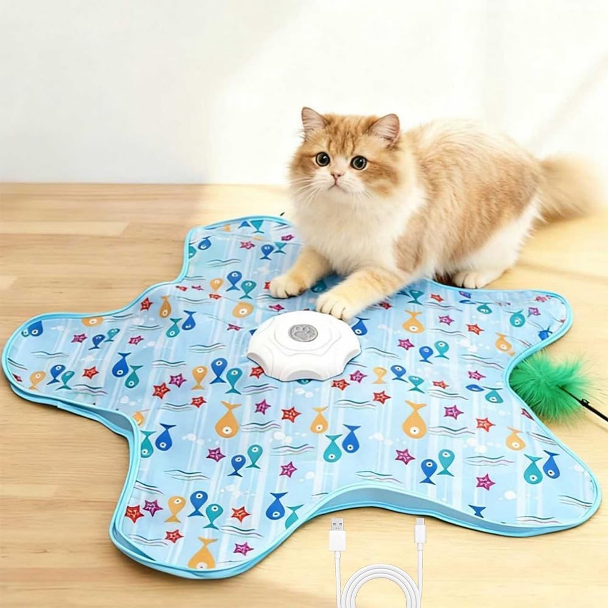 KZQ Oplaadbaar Interactief Kattenspeelgoed Met 3 Standen, Aanraakactivering En Willekeurige Beweging – Inclusief Veer En Piepgeluid – Voor Binnenkatten En Kittens – Blauw