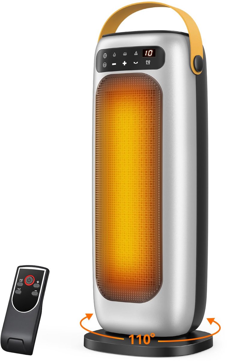SnelShoppen - Elektrische Verwarming 1500W PTC Keramische Heater met Afstandsbediening, 4 Verwarmingsmodi, LED-Touchscreen, 110° Oscillatie, 10 uur Ti