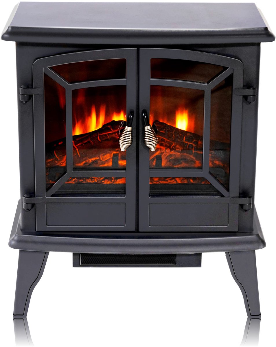 SnelShoppen - Classic Fire Sfeerhaard Elektrisch Narvik - Verwarmende Elektrische Haard met LED Vlammen, Bedieningspaneel, Timer - Vrijstaand Zwart Ka