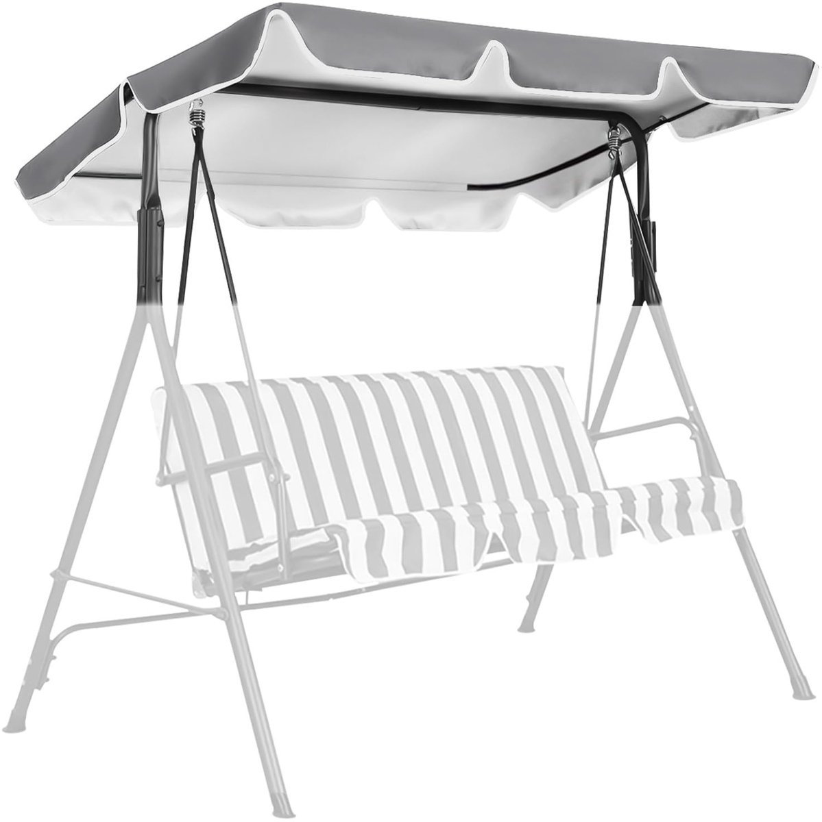SnelShoppen - Vervangend dak voor schommelbank 3-zits - Zonnedak tuinschommel 210x145 cm - Grijs - Ideaal voor tuin, balkon en patio