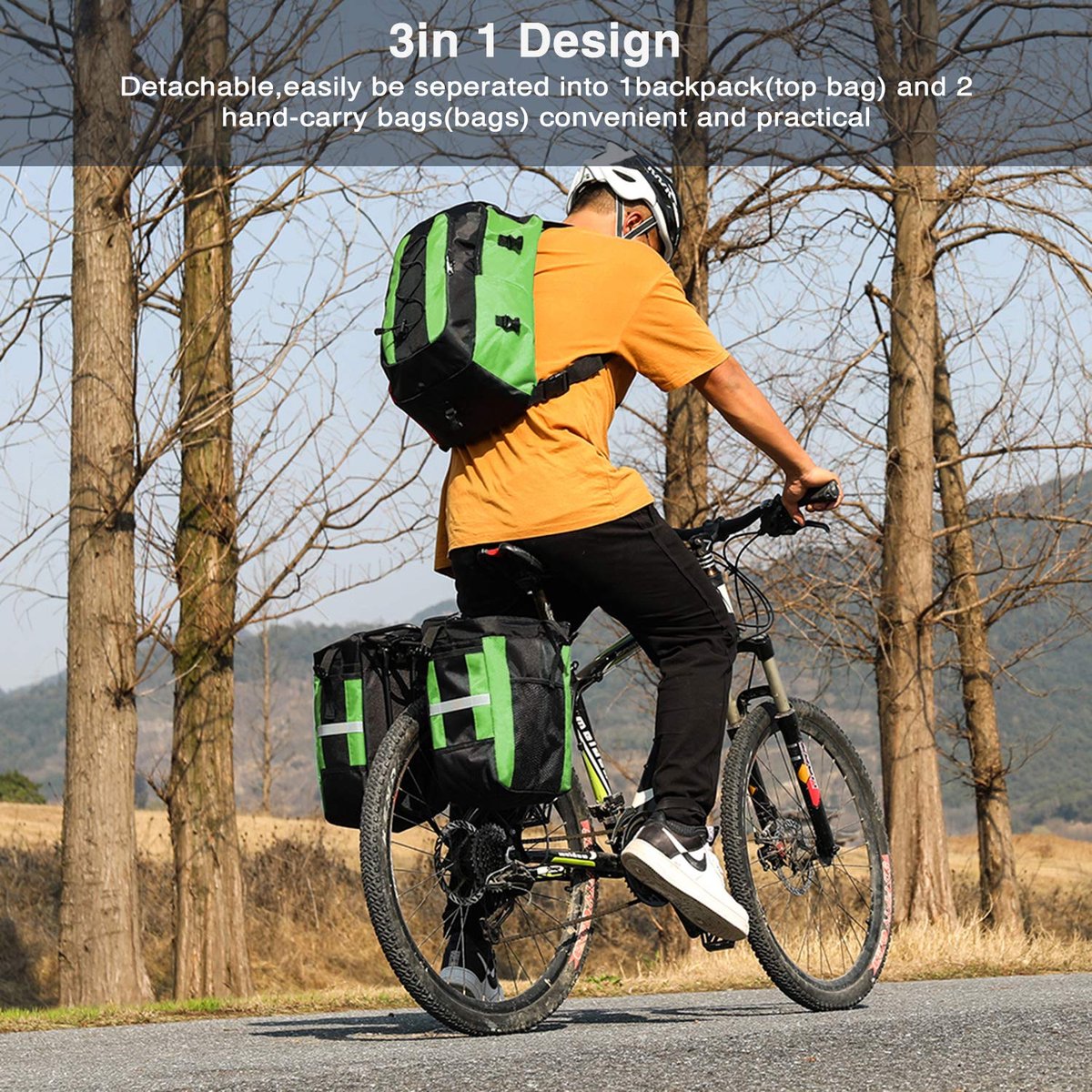 SnelShoppen - Multifunctionele Fietstas 3-in-1, 70L, Scheurbestendig, Grote Bagagetas met Regenhoes voor Fiets, Ideaal voor Camping en Dagtochten