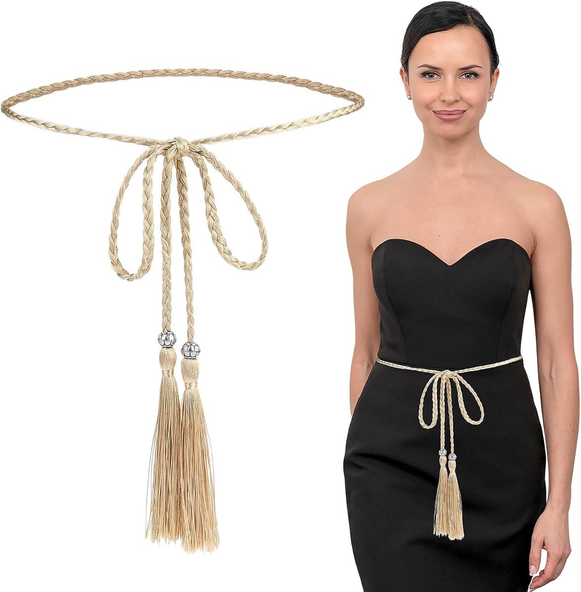 Trendy Boho Dunne Gevlochten Riem voor Dames, Tailleband met Kwastjes, Ideaal voor Jurken enrokken