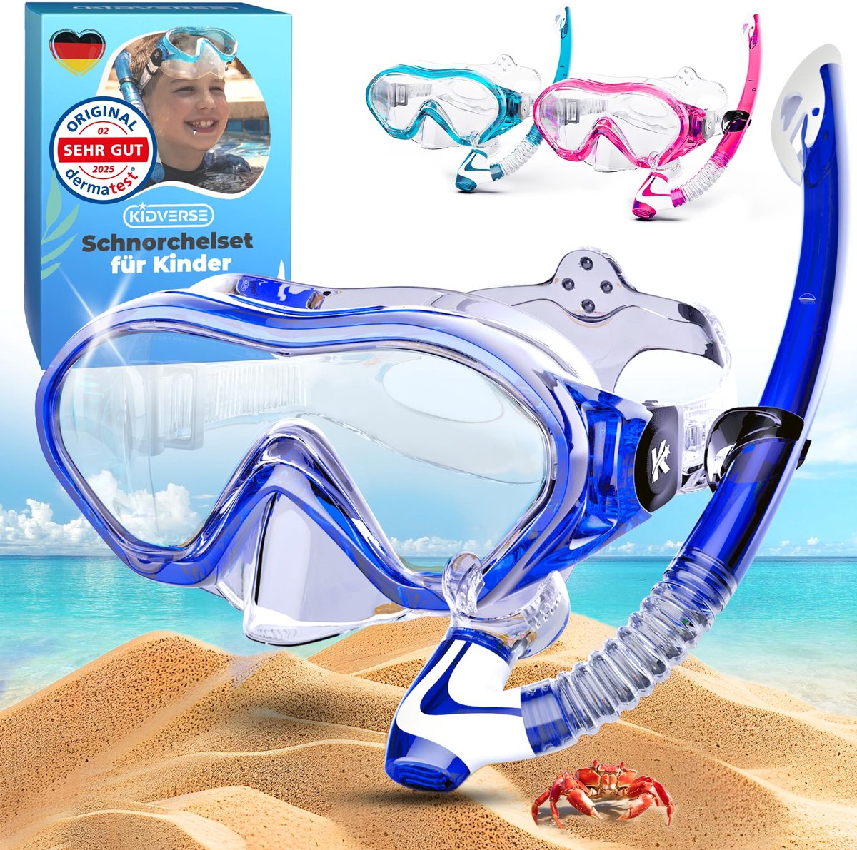 SnelShoppen - Snorkelset Duikbril voor Kinderen met Neusbrug - Gecertificeerd Snorkelmasker - Zwembril voor Meisjes en Jongens - Ideaal voor Zwemmen e
