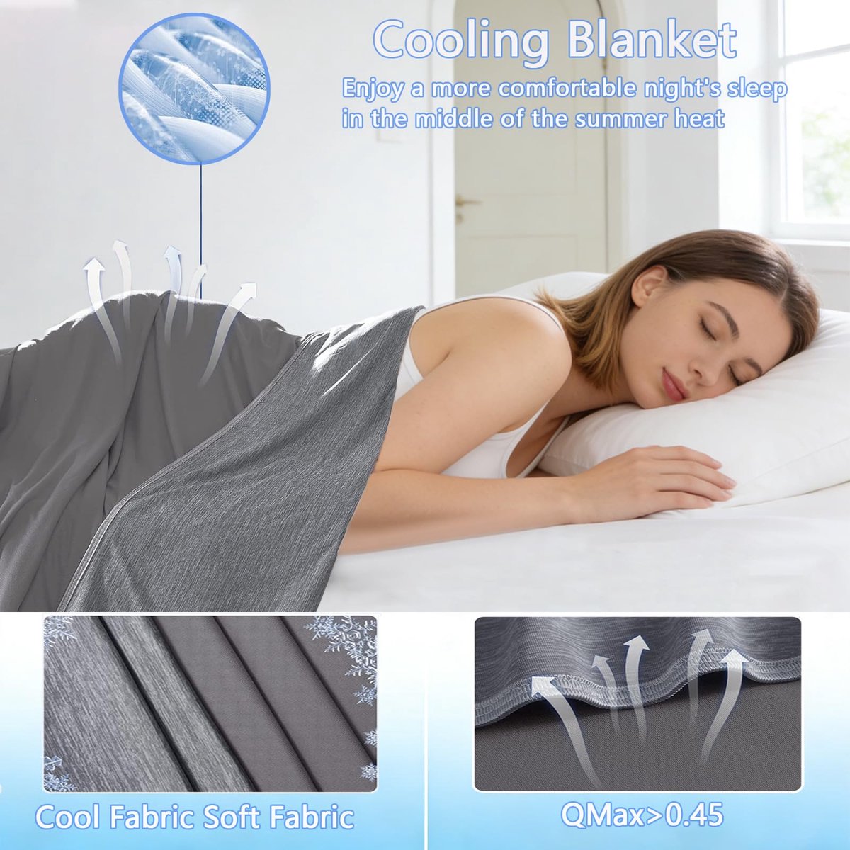 SnelShoppen - Melasa Zomerdeken 150 x 200 cm, Zelfkoelende Microvezel Deken met Arc-Chill Q-Max > 0,5, Ademend en Dubbelzijdig, Ideaal voor Slapen in