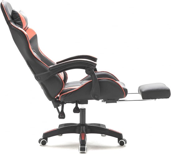 Gamestoel met voetsteun - Bureaustoel race - Comfortabel gamen - Verstelbare rugleuning - 84 cm hoog - Rood zwart — afbeelding 4