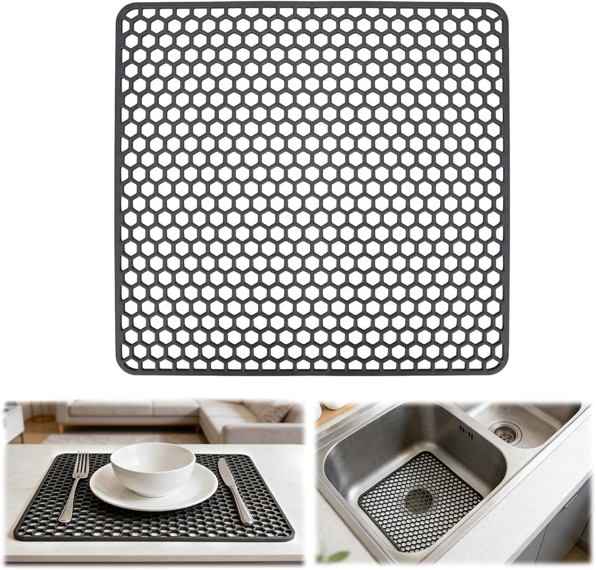 Siliconen Afvoer Mat 30.5 x 30.5 cm, Opvouwbaar, Antislip, Bescherming voor Keramische en RVS Spoelbakken