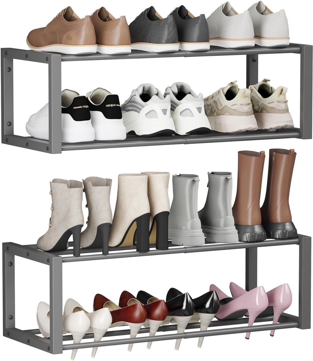 SnelShoppen - Hangende Schoenenorganizer 2 Stuks - Ruimtebesparend Metalen Schoenenrek voor 12 Paar - Wandgemonteerd Schoenenrek voor Entree, Kast, Ca