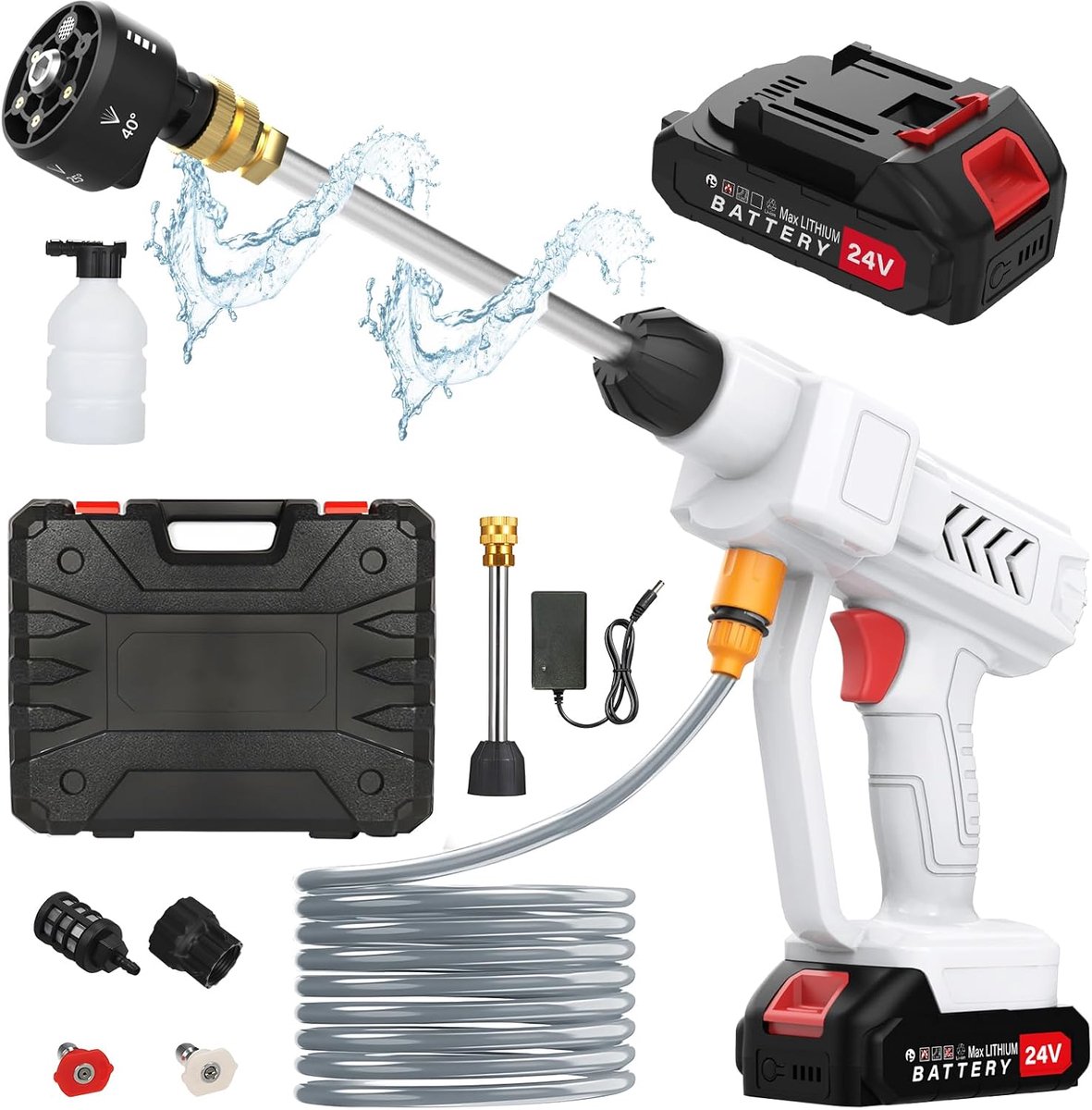 SnelShoppen - Accu-hogedrukreiniger voor Auto, Tuin, Terras, Ramen - Draadloos, Lichtgewicht, Krachtig, Inclusief Accessoires voor Efficiënt Schoonmak
