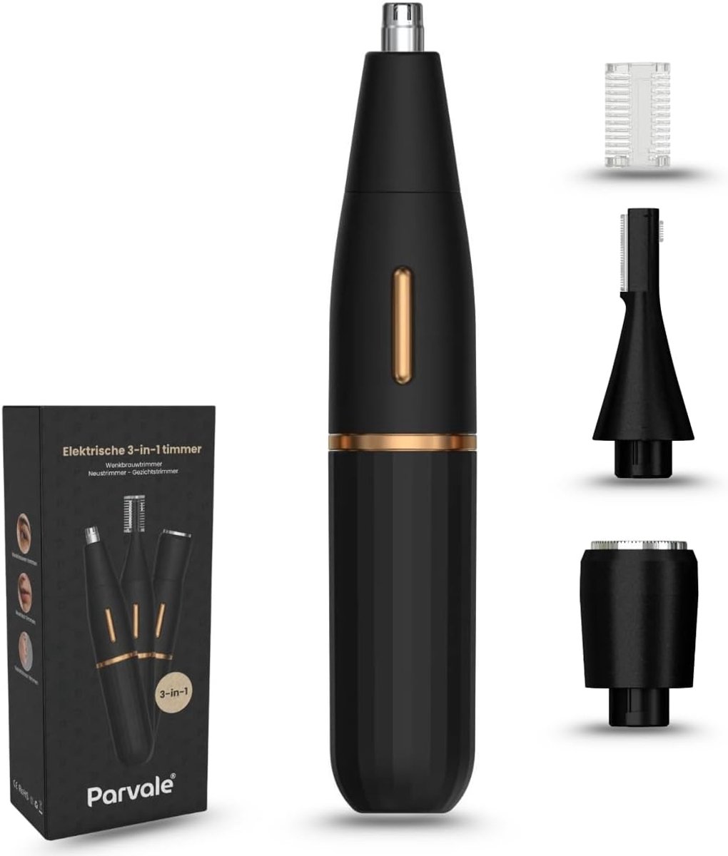 SnelShoppen - 3-in-1 Neustrimmer, Oogbrow Trimmer, Gezichtsbeharing, Oplaadbaar, USB, Zwart, Pijnloos, Comfortabel, Voor Thuisgebruik