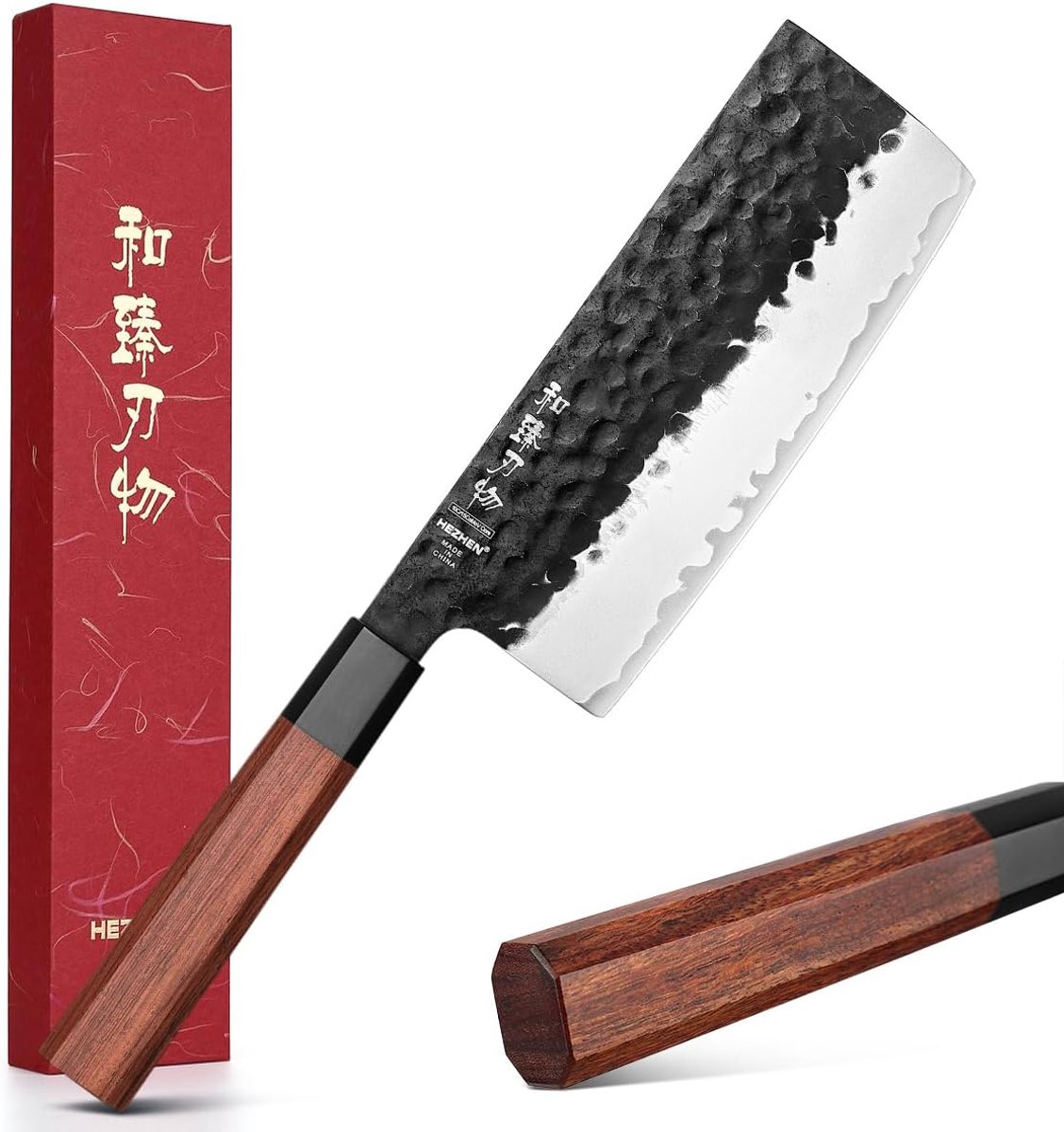 SnelShoppen - HEZHEN Nakiri Mes - Japanse Hakmes - Multifunctioneel Aziatisch Chef Mes - Ergonomisch Redwood Handvat - Perfect voor Vlees en Groenten