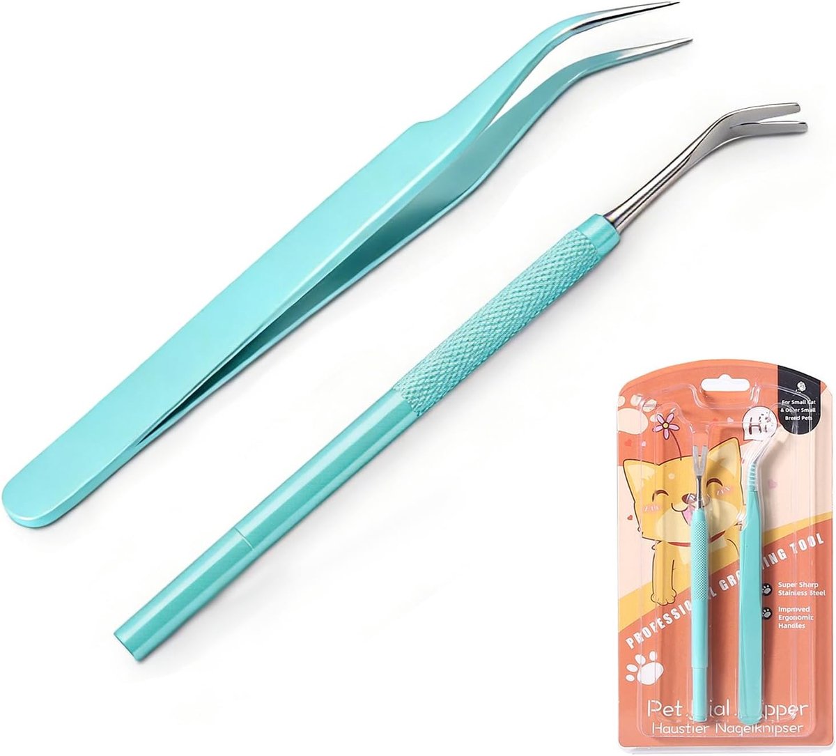 SnelShoppen - Tick Tongs Set van 2 Professionele Tekenpincetten Rvs Tekenverwijderaar voor Honden, Katten, Paarden en Huisdieren, Reinigingsset voor A