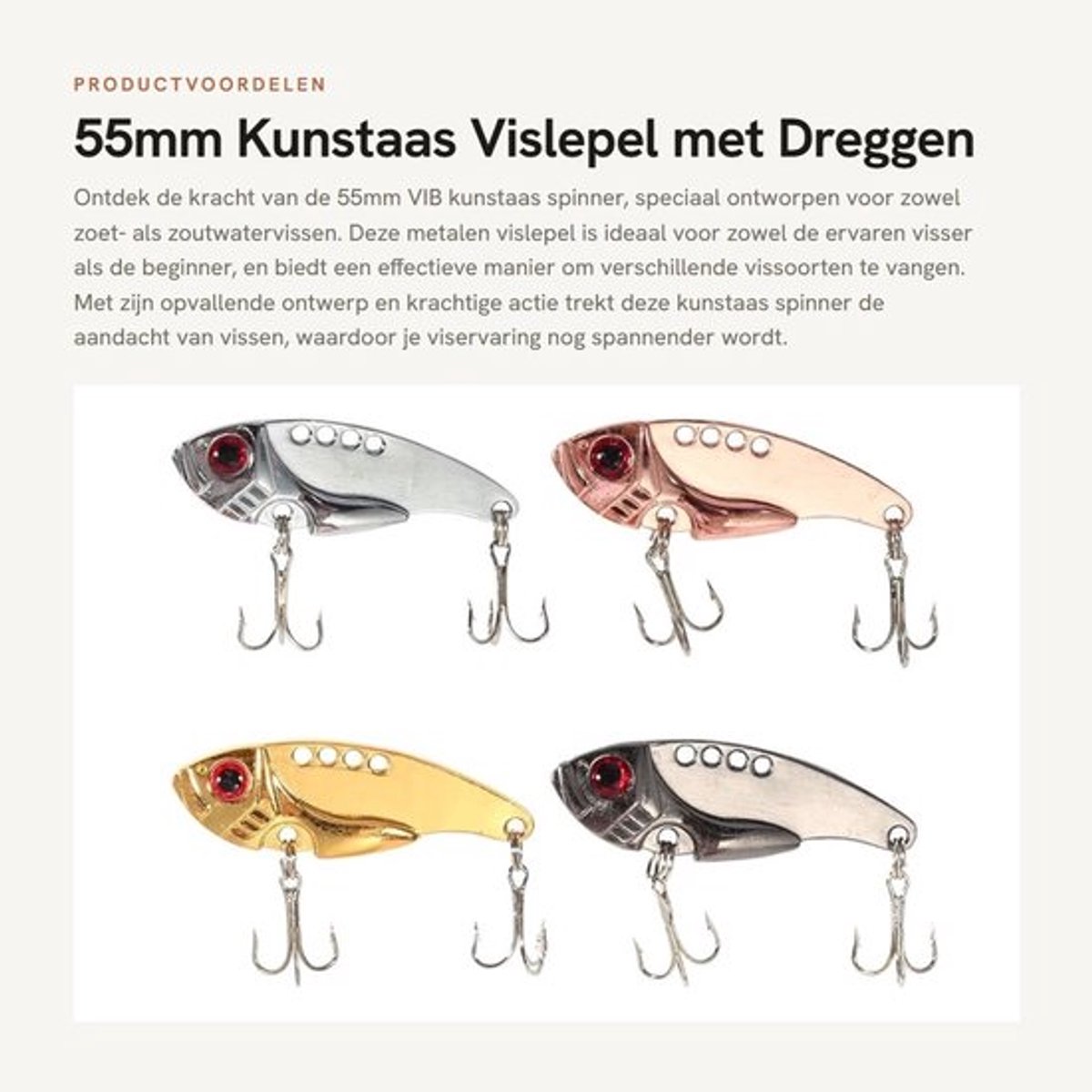 Vislepel 55mm - Kunstaas Set - Crankbait Spinner - Dreggen - Zoetwater/Zoutwater - Geschikt voor diverse vissoorten