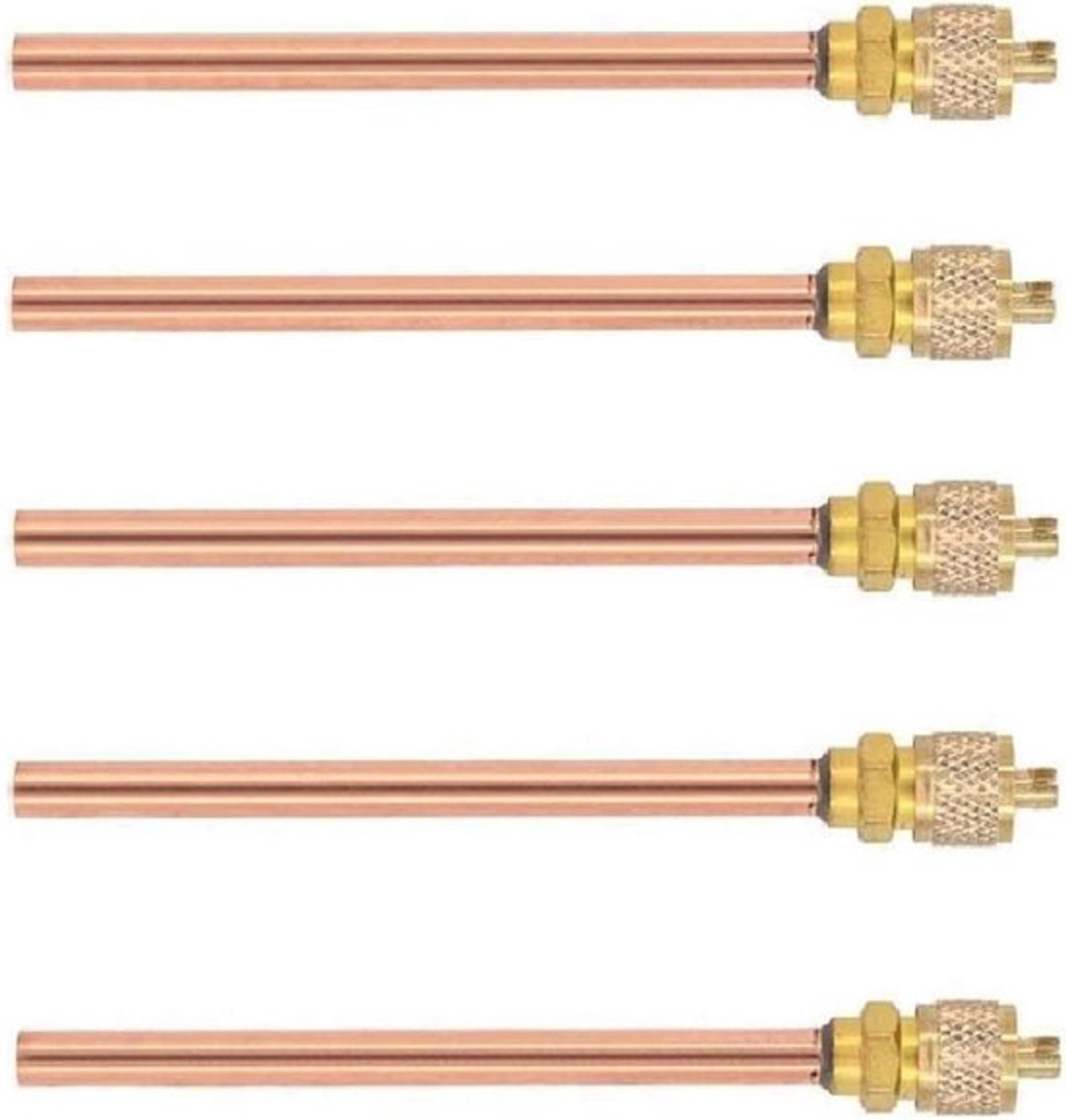 - Serviceventiel - 1/4 inch - Goudkleurig - Toepassing voor airconditioning - 5 stuks - Geschikt voor koelinstallaties