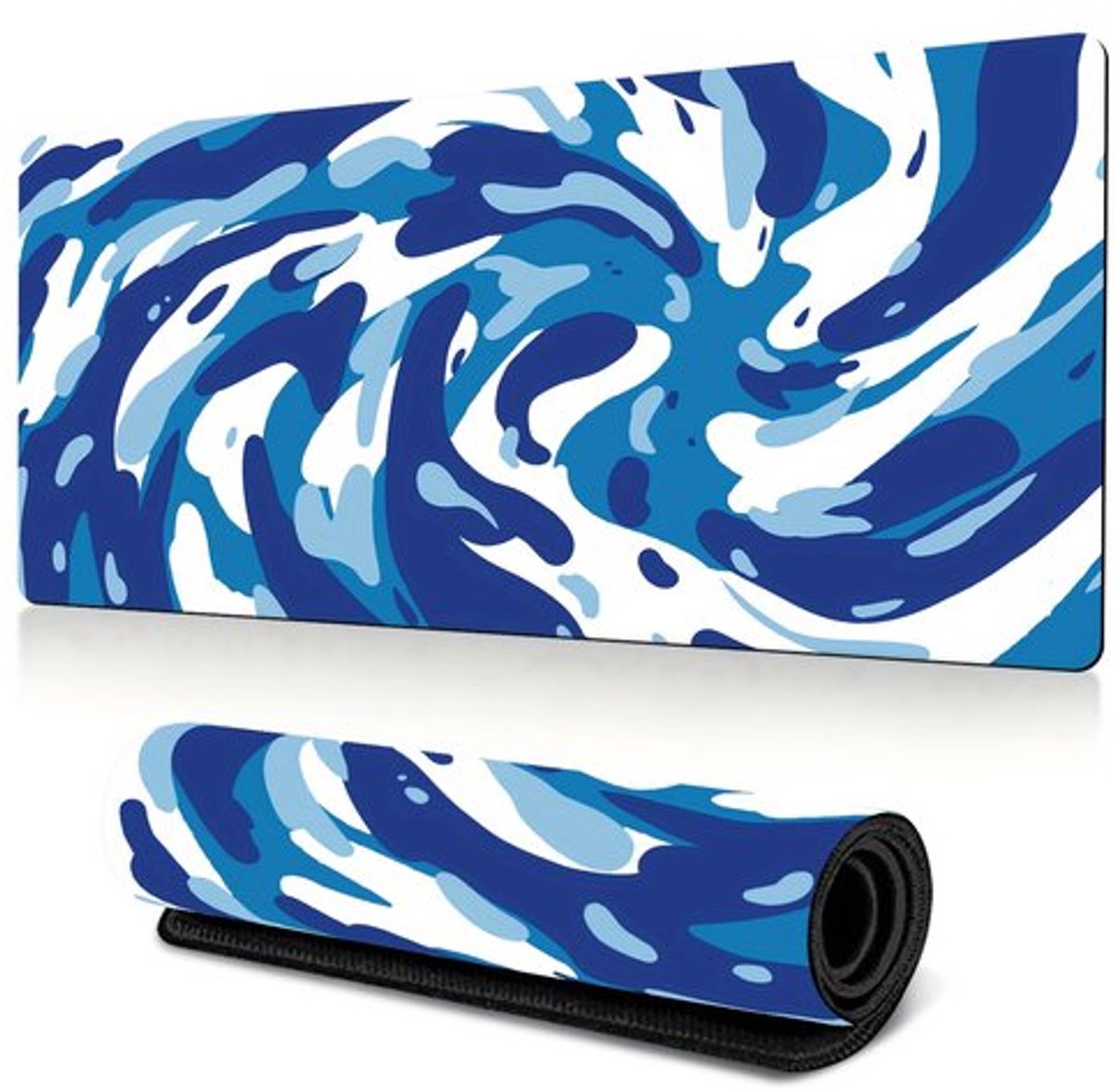 Blauwe wasbare vloeibare kunststikselrand bureau-onderlegger voor computertoetsenbord en muismat 30*80cm