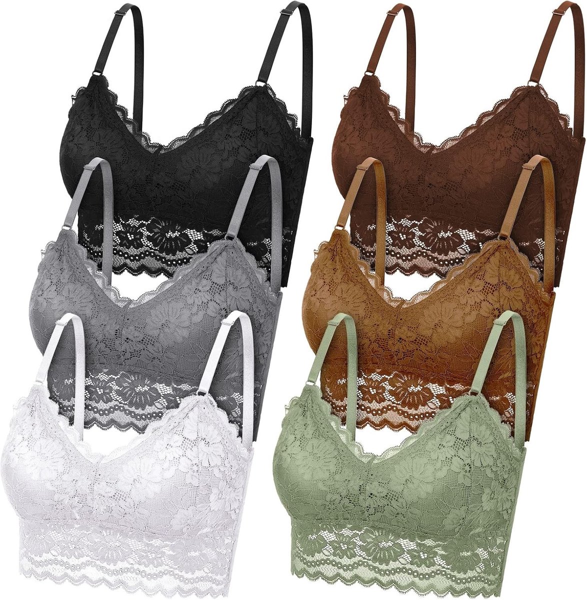 Set van 6 Draadloze Kant Bh's voor Dames, Ongevuld, Modal, Comfortabel en Ademend, 6 Kleuren
