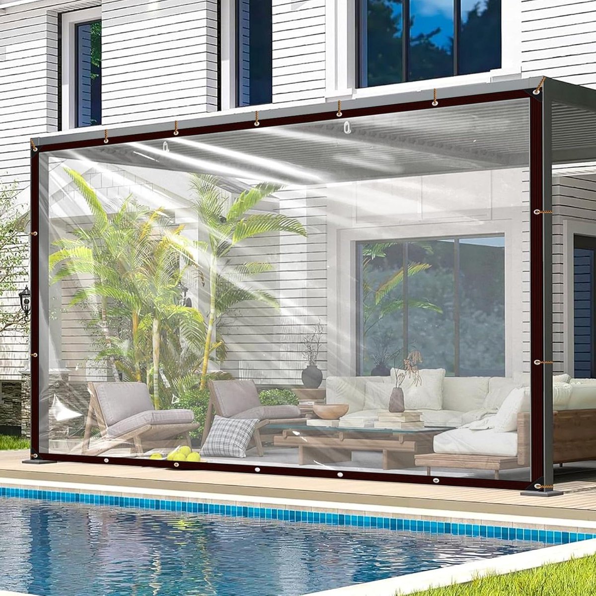 Dekzeil Transparant - Afdekzeil Waterdicht - Bescherming Buiten - UV-bestendig met Ogen - 2x3 m - Transparant