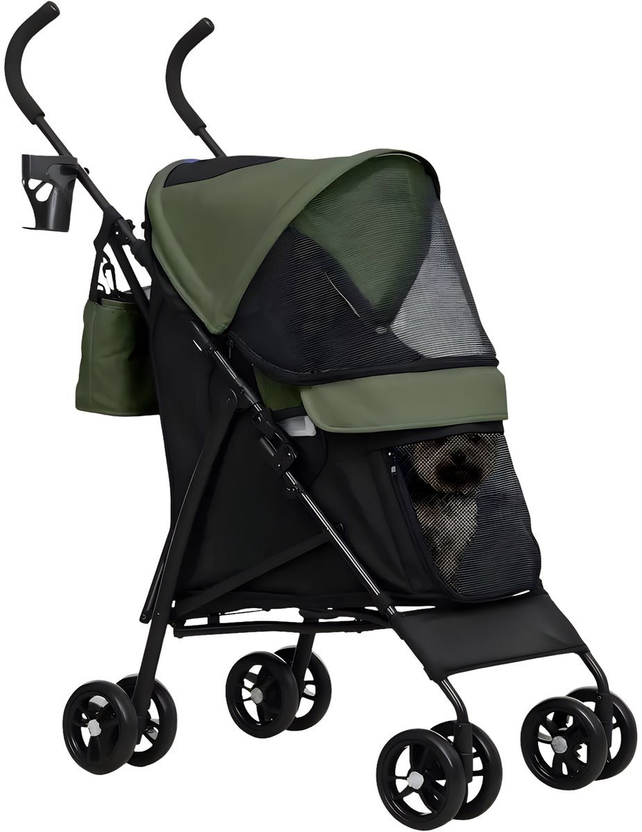 Hondenbuggy – Opvouwbare Wandelwagen voor Honden & Katten – Groen