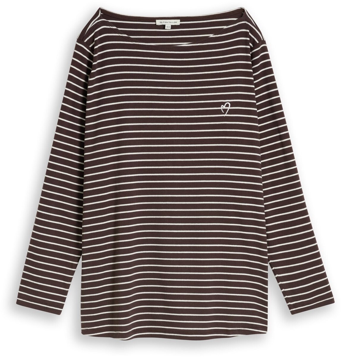 Tom Tailor - Plus Size - T-shirt met lange mouwen en streepmotief - Maat 52 - brown white stripe