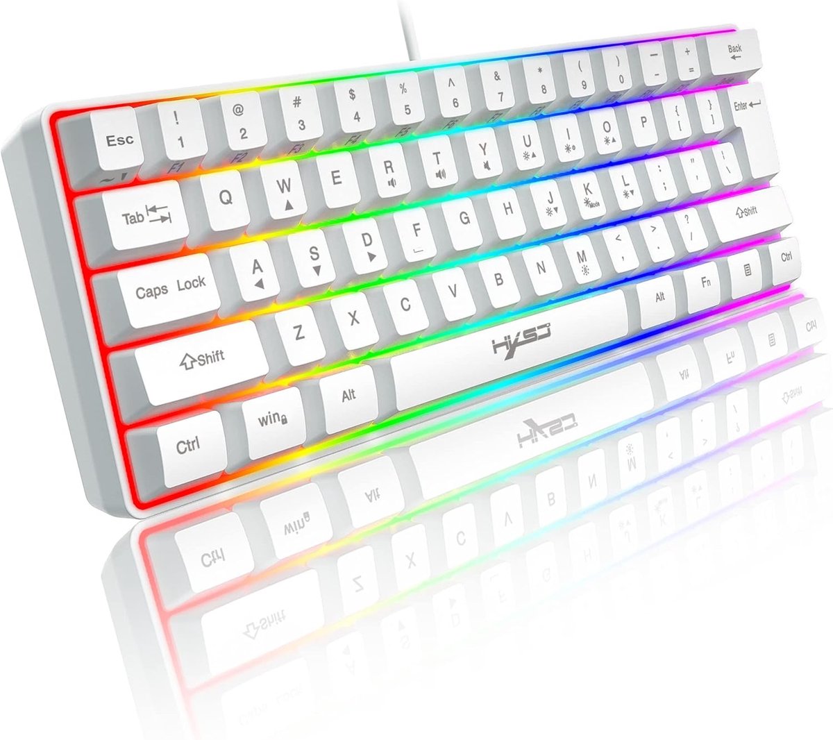 SnelShoppen - 60% Bedraad RGB Gaming Toetsenbord - 61 Toetsen Mini Compact Toetsenbord met 11 Chroma RGB Achtergrondverlichting - Zwevende ABS Toetsen