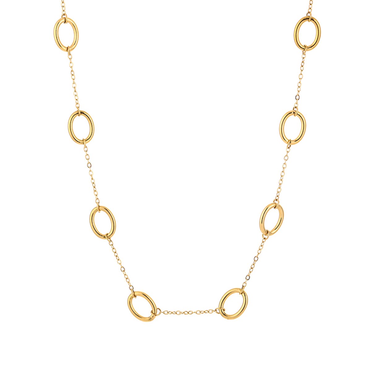 Luxe Schakelketting Stainless Steel - Elegante Ketting met Ronde Schakel Accentuerende Cirkels - Chique Dames Sieraad - Goud