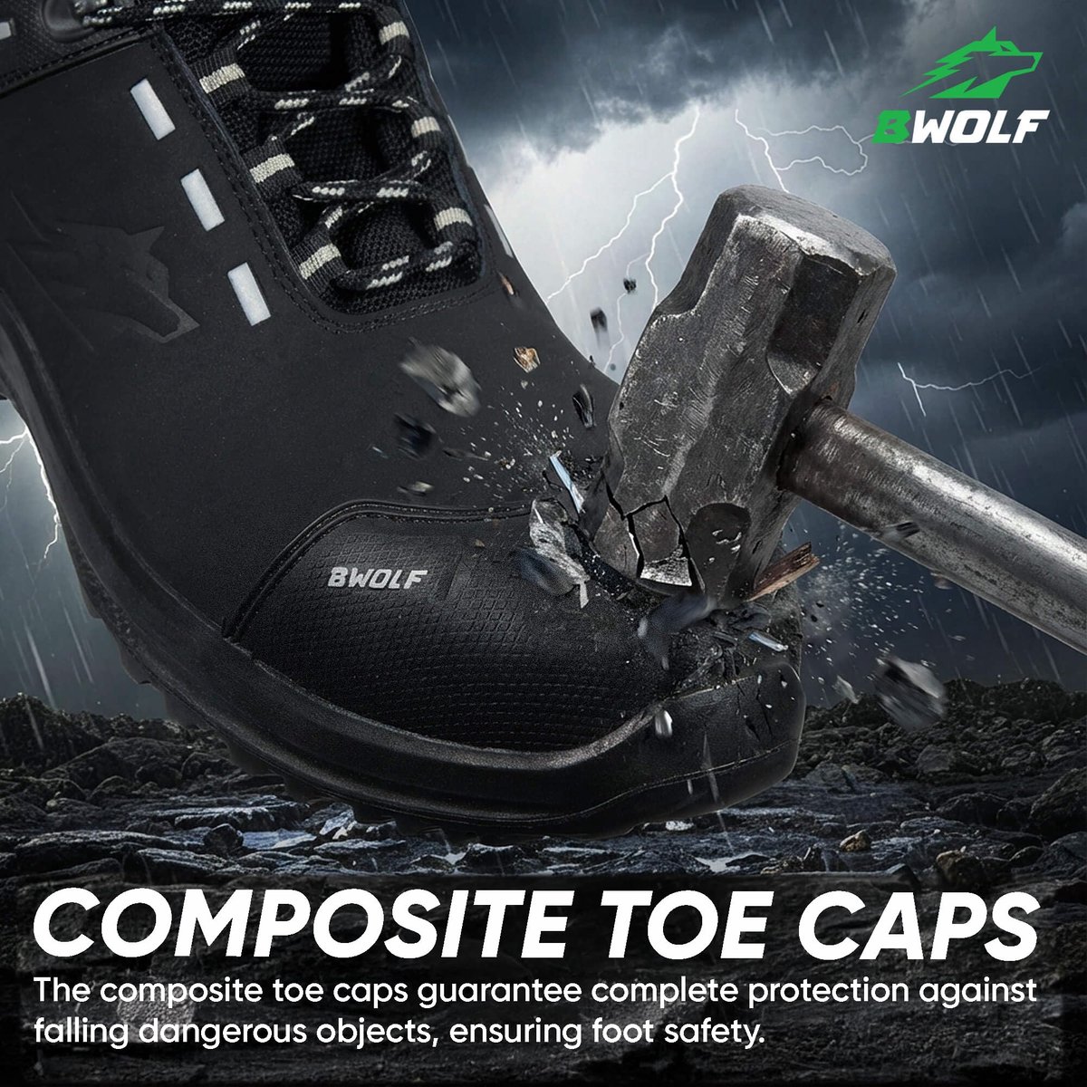 SnelShoppen - BWOLF Defender S3 Werkschoenen Heren, Veiligheidsschoenen Waterafstotend Nubuckleer, Kevlar Kap, Antislip, Zwart, Maat 41 EU