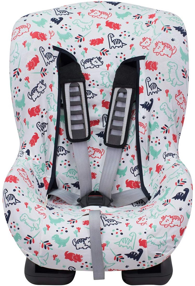 SnelShoppen - Universele Autostoelhoes voor Groep 1 2 Kinderen - Dino Party - Waterafstotend, Ademend, Geschikt voor Autostoelen - Perfect voor Feestj