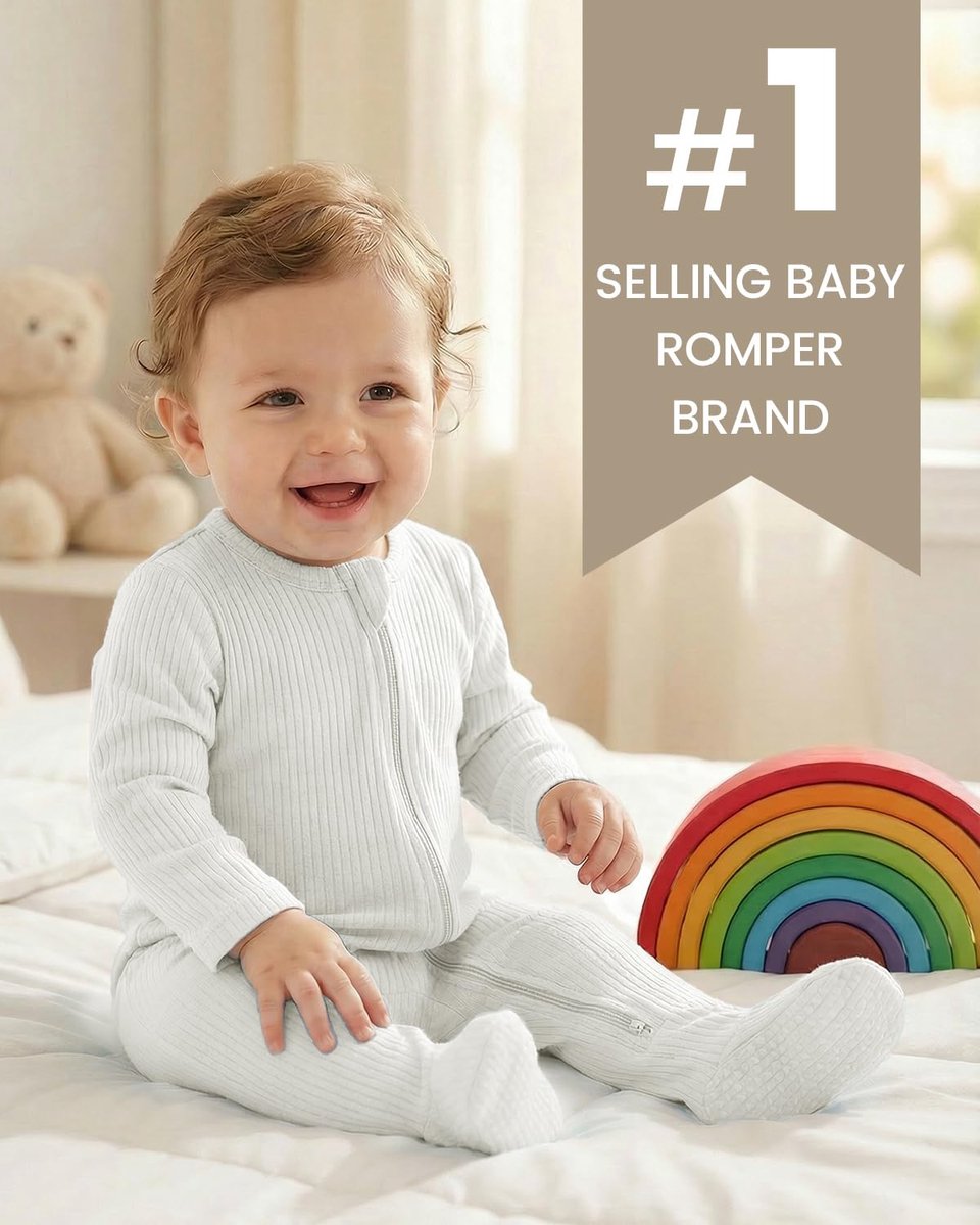 SnelShoppen - Katoenen Babypyjama Set van 2 Stuks, Lange Mouwen Romper voor Pasgeborenen, Baby Kleding 0-12 Maanden, Beige Wit, Voor Jongens en Meisje