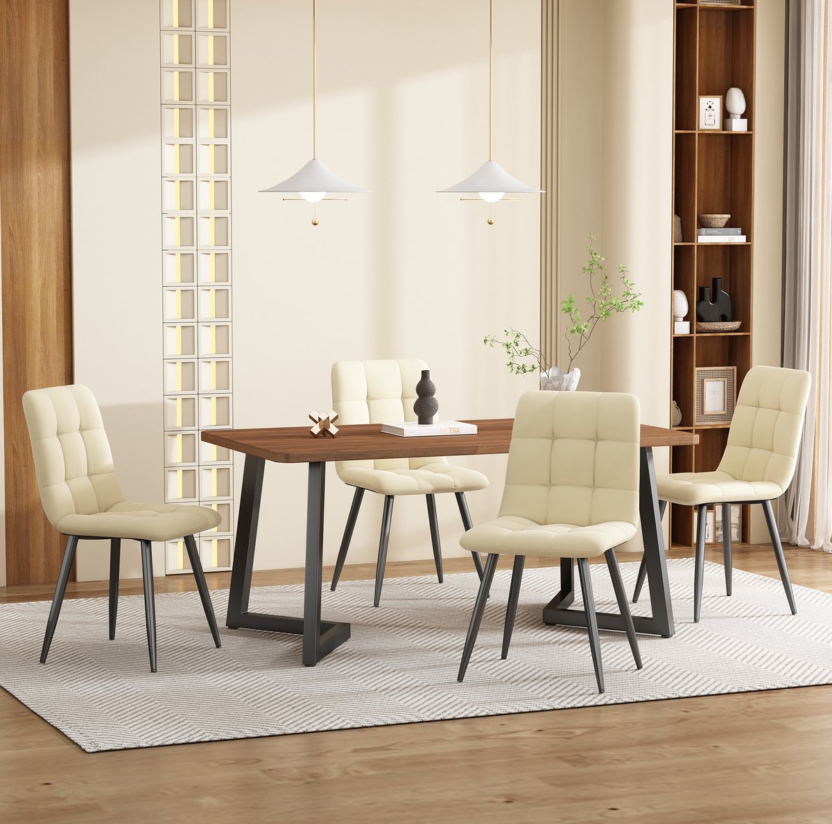 MEUNIQ Eettafel 117 x 68 x 75 cm rechthoekig met houtlook tafelblad en metalen frame, keukentafel voor eetkamer, woonkamer of keuken in zwart en walnoot