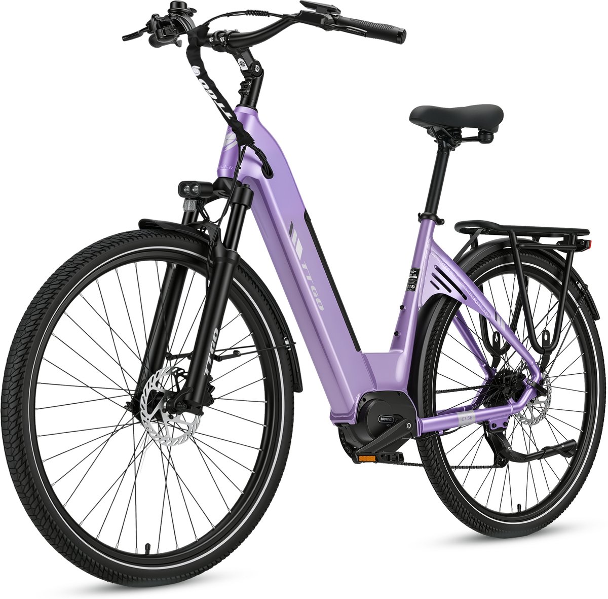 Elektrische Stadsfiets TTGO C7 SE - 28 INCH Banden - 250W Bafang Middenmotor - 36V18Ah Accu - Bereik tot 140km - Shimano 9 Versnellingen - Paars