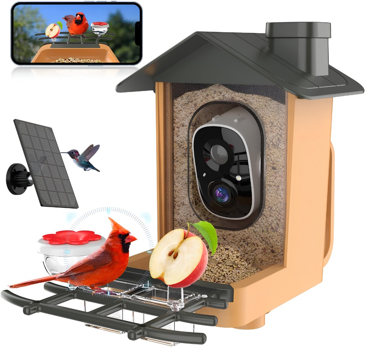NIVA® Vogelhuisje met Camera - Vogelhuisje - Vogelvoederhuisje - Oranje - 16cm x 13cm x 22cm