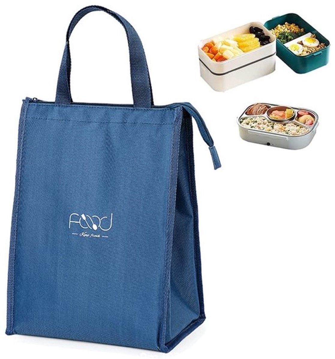 Opvouwbare koeltas, geïsoleerde lunchtas, picknickkoeltas, opvouwbare picknickhandtas, drie lagen dikke stof, voor het dragen van lunch op het werk, school, picknick, marineblauw