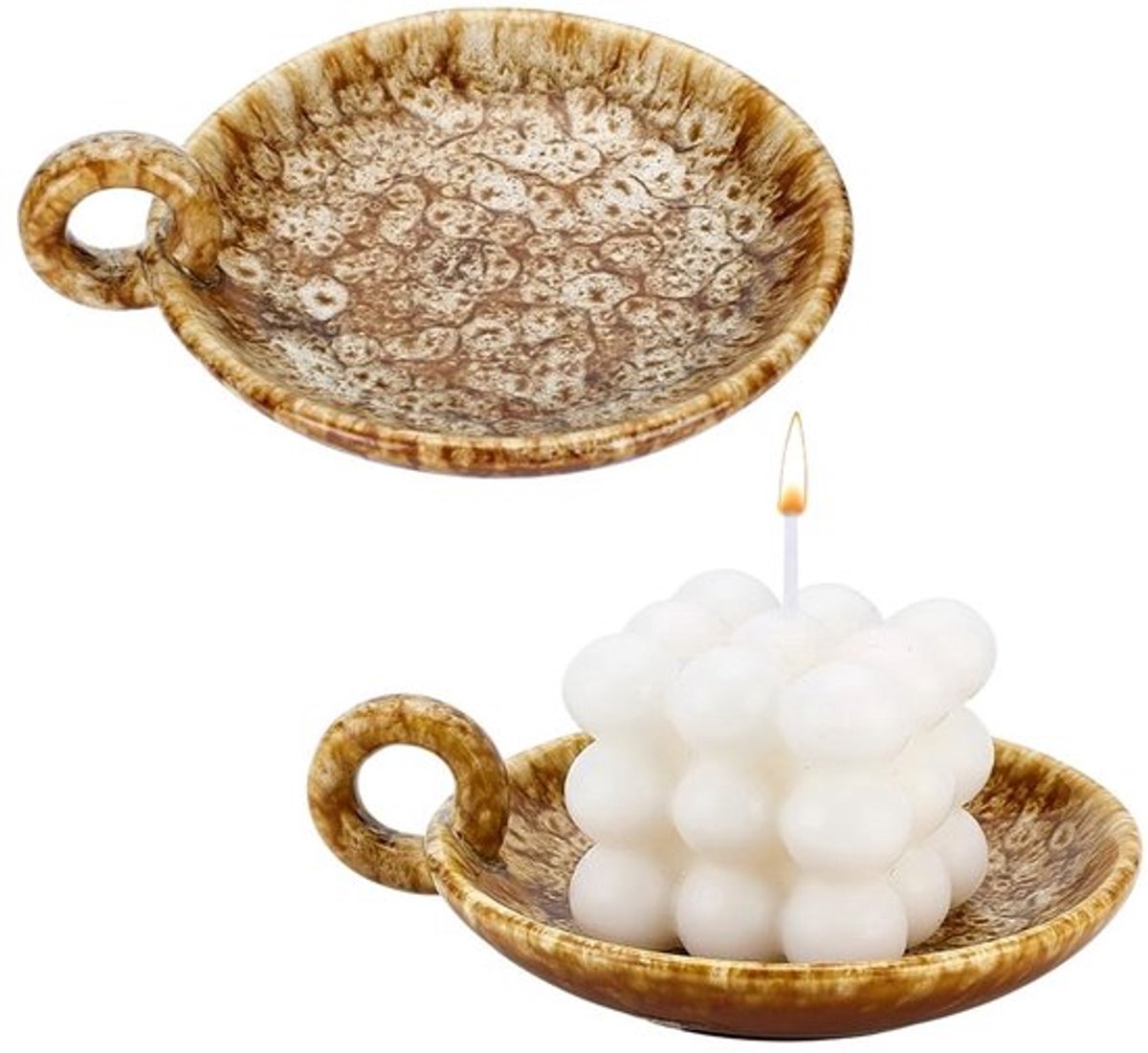 Kaarsenhouder Vintage Keramisch - 2 Stuks - Handvat - Rustieke Decoratie - Meditatie - Afm