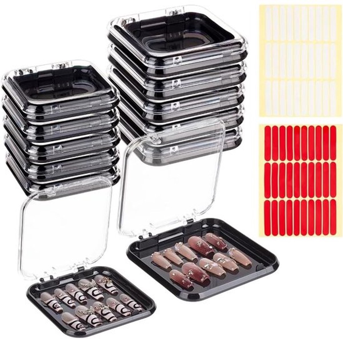 20Pcs Press On Nail Opbergdoos - Kunstnagel Display Verpakking met Plakband