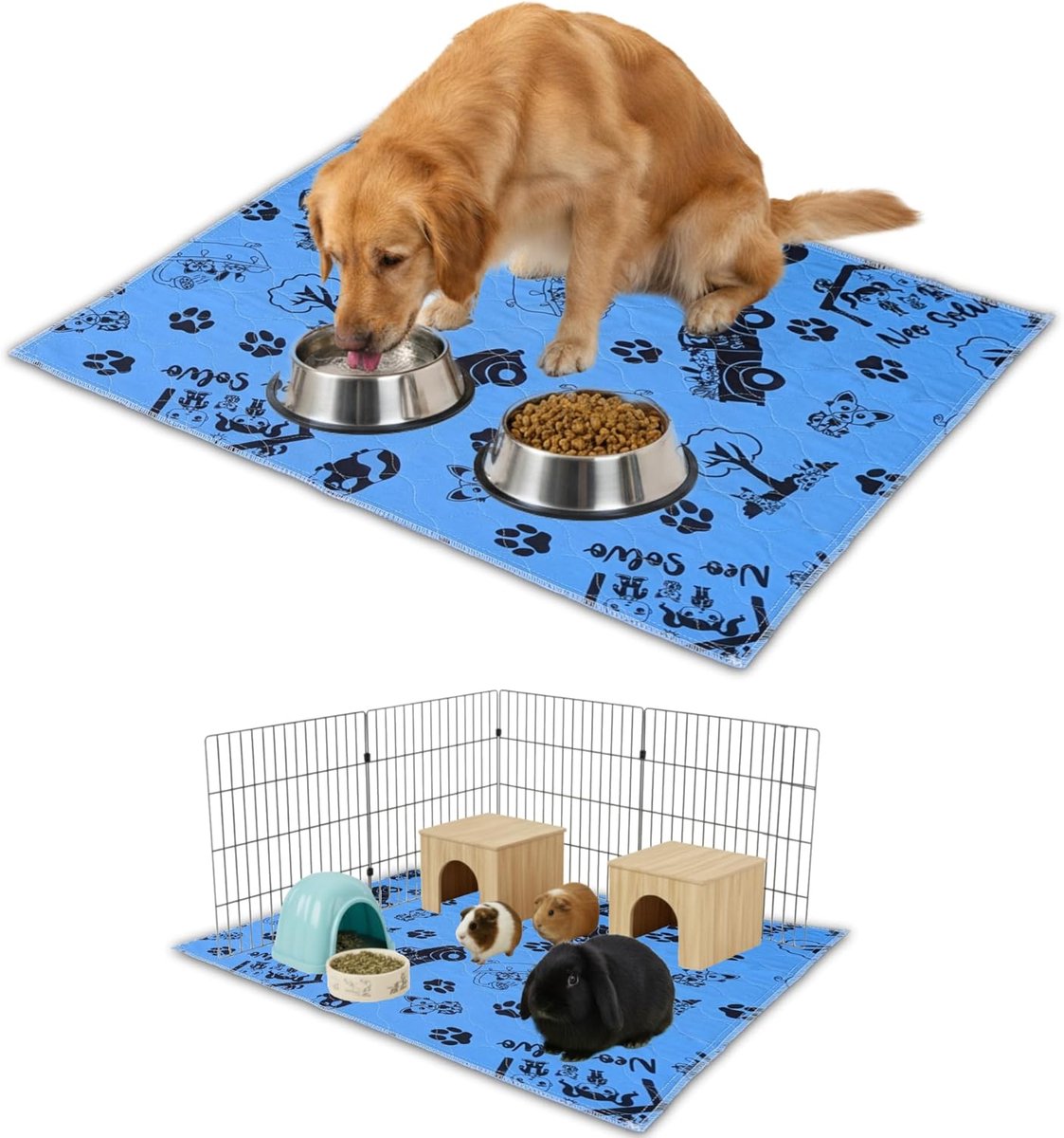 SnelShoppen - Wasbare, herbruikbare, anti-slip training mat 140 x 70 cm - Blauw - Absorberend voor Honden, Cavia's, Konijnen - Onder de Voederbak - Zi