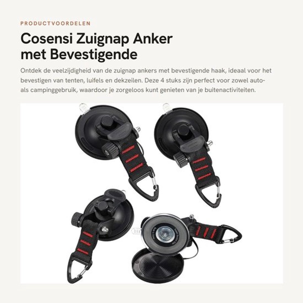Zuignap Anker 4 Stuks - Bevestigende Haak - Antislip - Slijtvast - Voor Auto/Tenten - Hoge Hechting - Zuignapanker