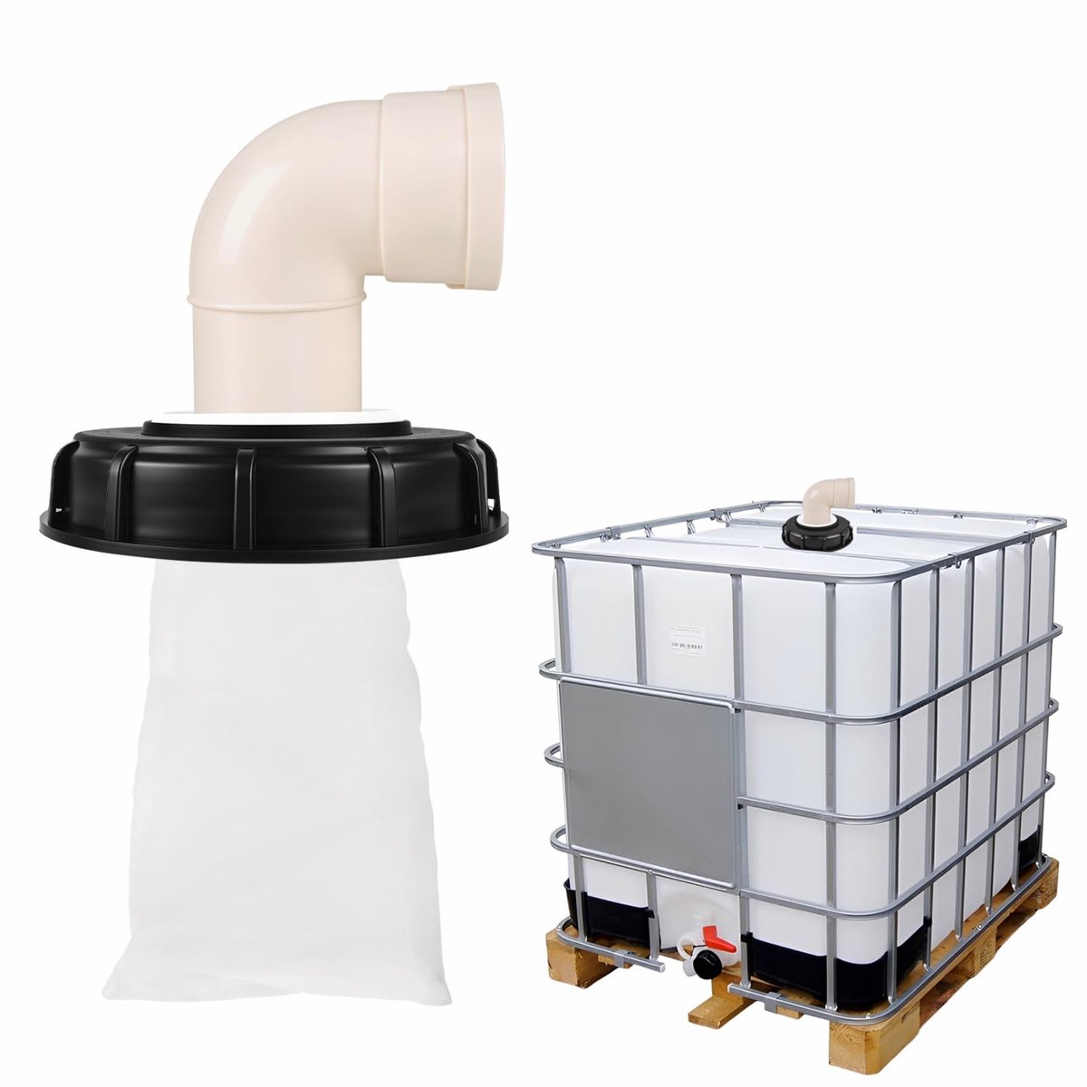 SnelShoppen - IBC Dekselfilter 165 mm met 90 Graden Boog, Wasbaar Nylon Waterfilter voor Regenwatertank, Tonvat en IBC-Container