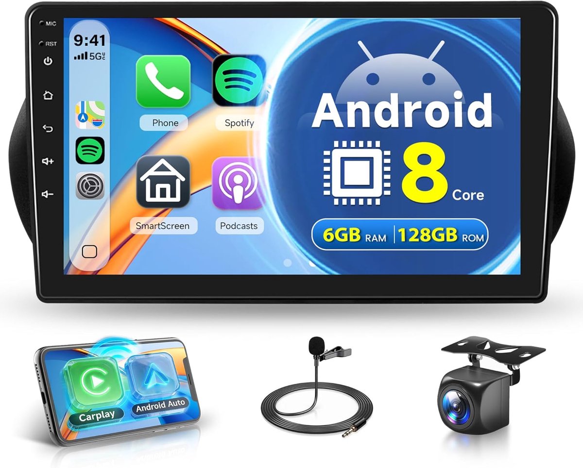 Auto radio 10.1 inch - 8-core Android - 6GB RAM + 128GB opslag - Navigatie en Bluetooth - SnelShoppen