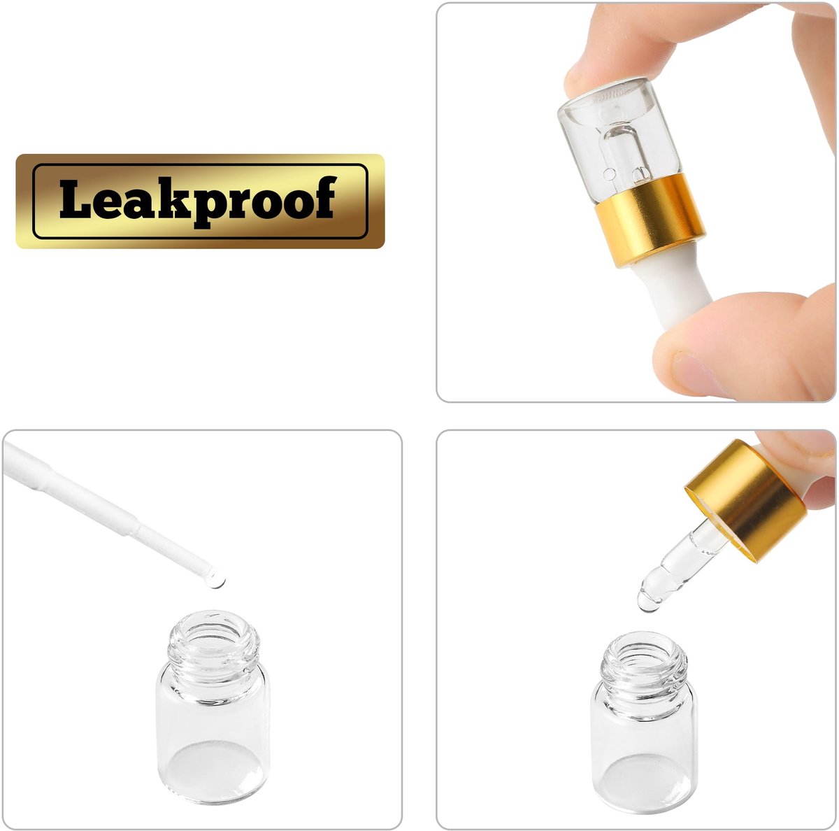 SnelShoppen - 50 Stuks Mini-Druppelflessen Lege Glazen Flesjes met Gouden Deksels - Parfummonsters voor Etherische Oliën, Lichaamsolie & Vloeistoffen