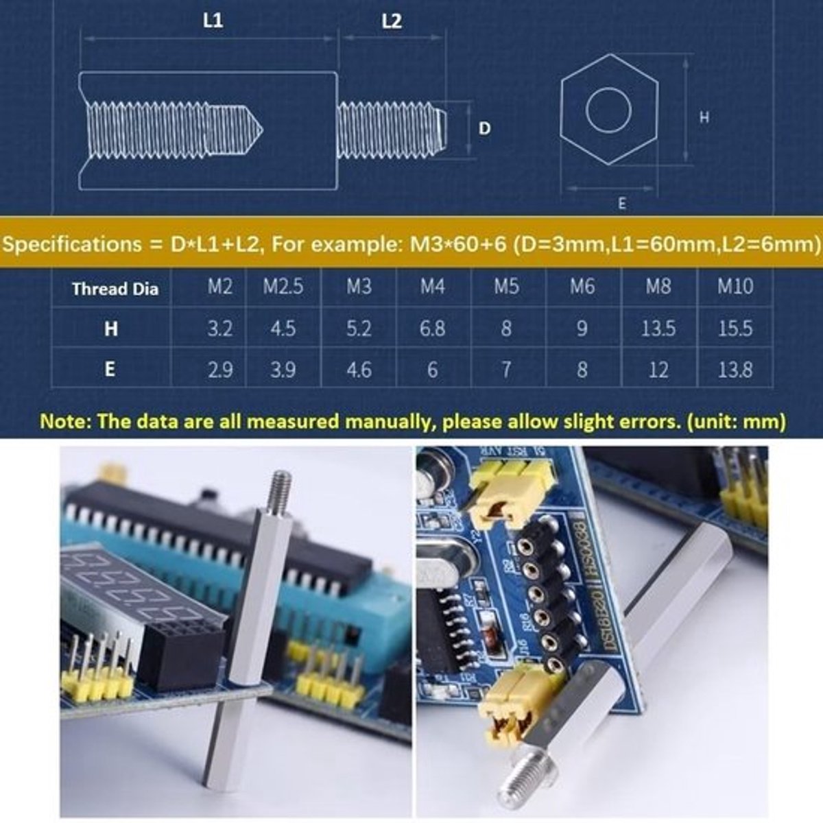 Afstandhouders - Roestvrij staal - Hexagonale afstandshouder - M6 x 30 mm - Afstandsbouten - Voor PCB-board