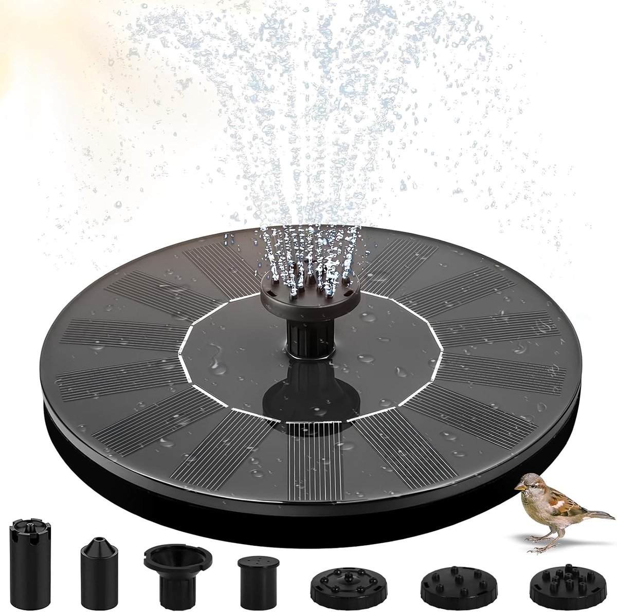 PQETBV Zonnefontein, Fontein Zonnetuinpomp, Vijver Zonnepomp met 7 Effecten Nozzles voor Vogels, Aquarium, Vijver of - ShopVlot