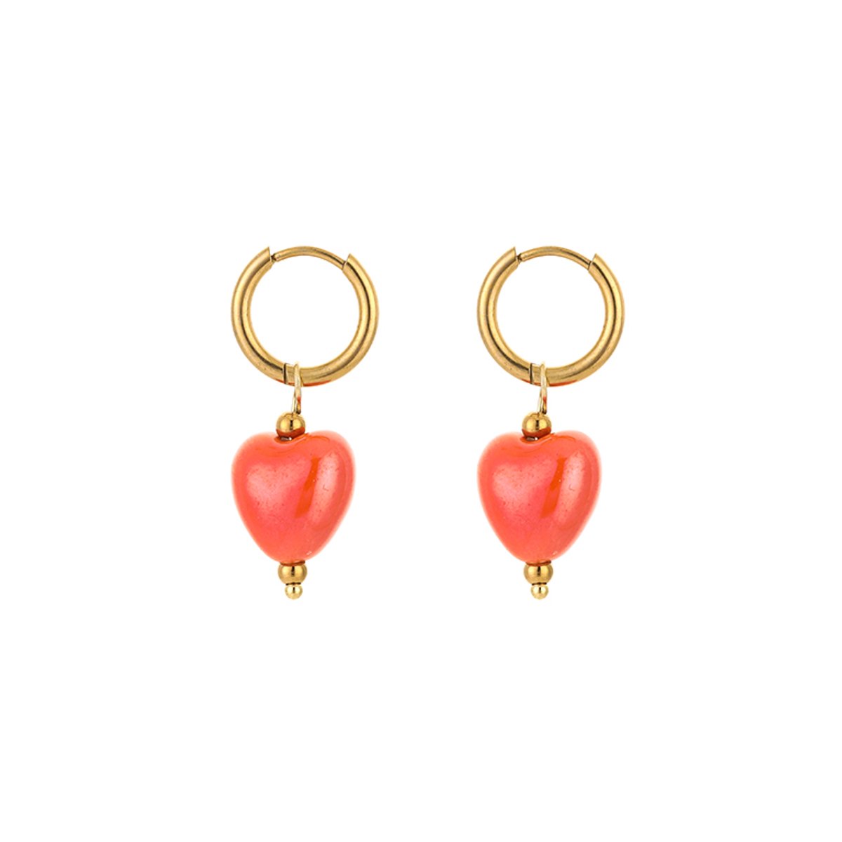 Stainless Steel Heart Charm Open Hoops – Luxe Hart Hanger Oorringen – RVS - Goud
