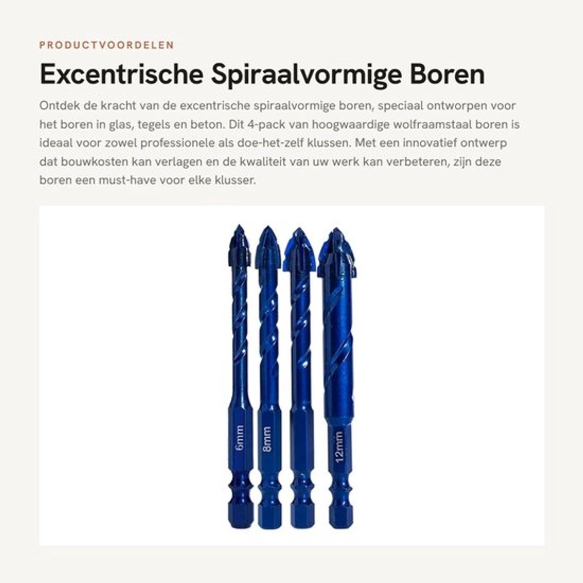 Spiraalboor Excentrisch - Boorset 4 Stuks - Wolfraamstaal - Geschikt voor Glas/Tegel/Beton - Duurzaam Ontwerp - Hoge Prestaties