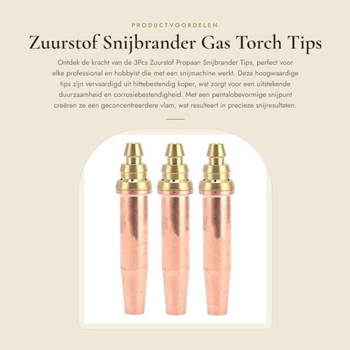 Snijbrander Tips - 3 Stuks - Hittebestendig Koper - Mengsel Zuurstof/Propaan - Pentalobevormige Snijpunt - 0,9mm/1,2mm/1,5mm - Snijmondstuk