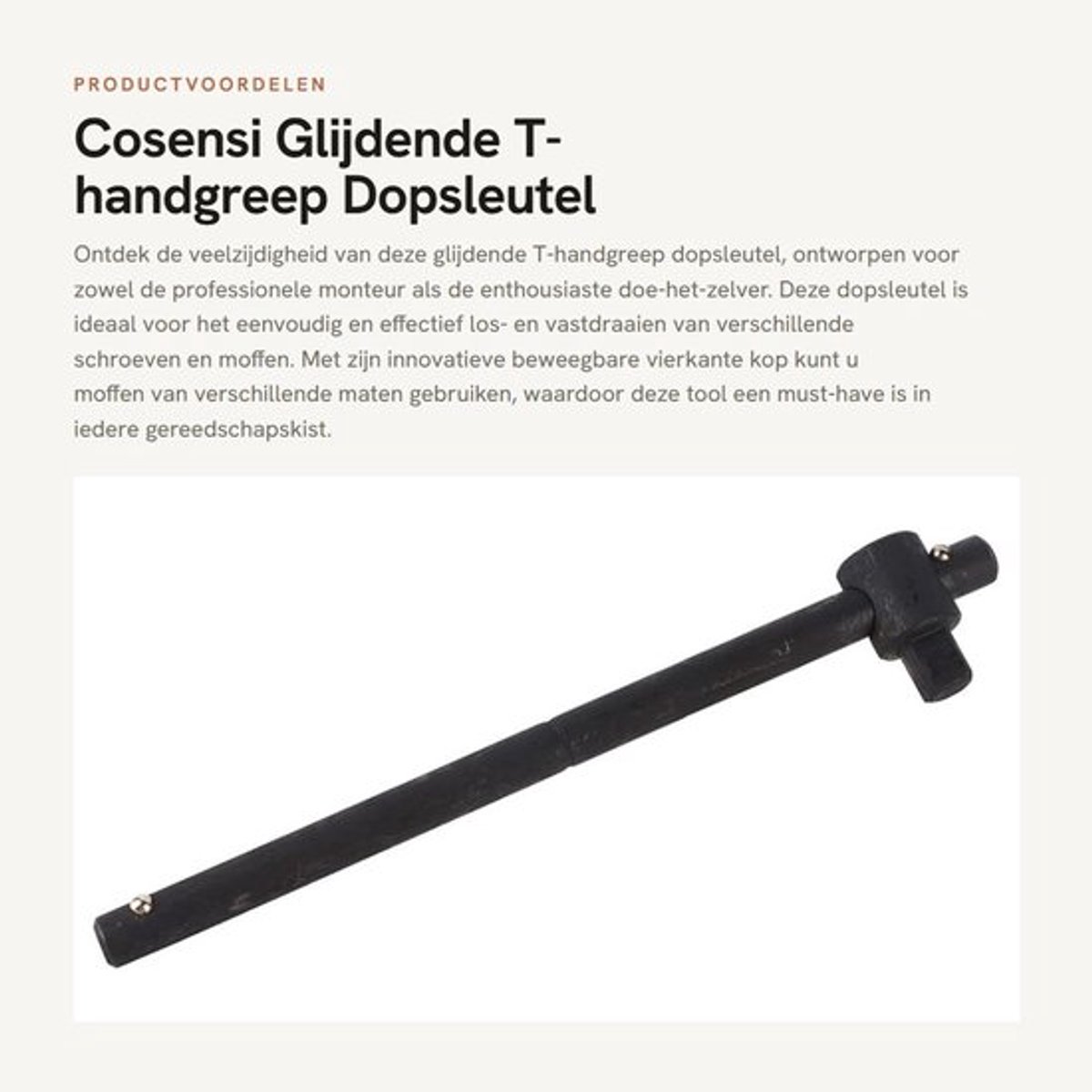 Dopsleutel Heavy Duty - T-handgreep - Beweegbare Kop - Hoogwaardig Staal - Slijtvast - Ergonomisch Ontwerp - Sleutel