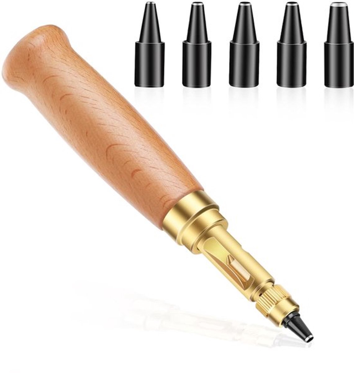 Bruine verstelbare leerpons, automatische pons met houten handvat, holle pons, 6 puntmaten (1,5 mm/2 mm/2,5 mm/3 mm/3,5 mm/4 mm), geschikt voor riemen, tassen en polsbandjes.