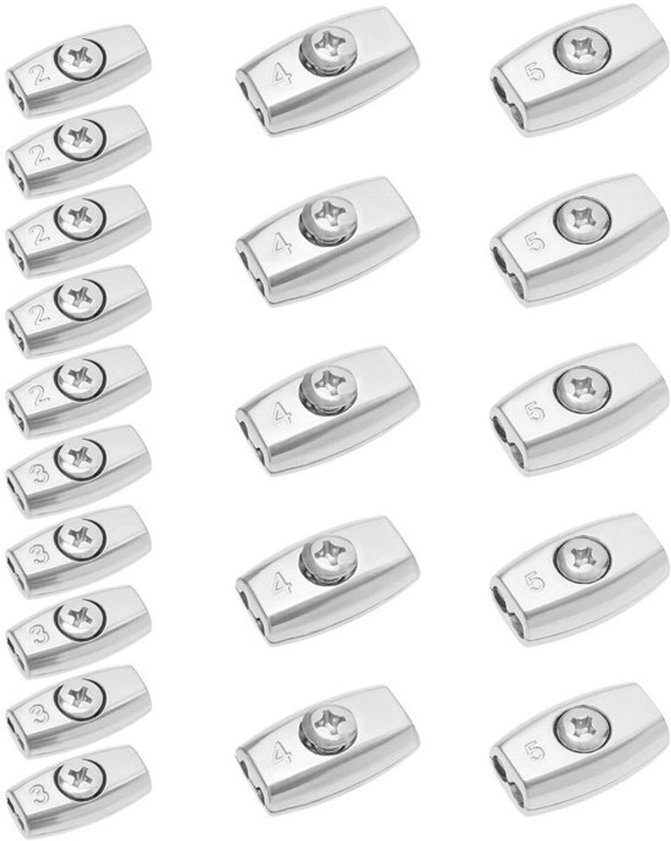 Draadklemmen 20 stuks - Stalen Kabelklemmen - Eivormige Kabelklem - Geschikt voor 2mm/3mm/4mm/5mm - Corrosiebestendig - Universeel Gebruik