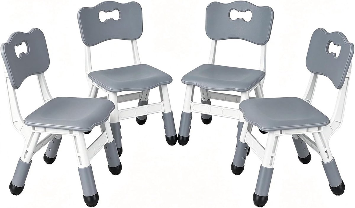 SnelShoppen - Set van 4 Kinderzitjes - Grijze Stoelen voor Kinderen - Lichtgewicht en Duurzaam - Perfect voor Feesten, Tuin, Camping en Binnen gebruik