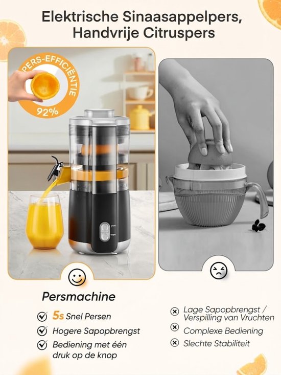 JCP® Citruspers - 100 W - Elektrische Citruspers - Automatisch - Zwart - 14cm x 16 cm x 30cm van Jcp — afbeelding 2